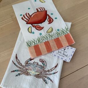 Jill Seale Hand painted Kitchen Towel Nautical Beach House NWT Crab Motif